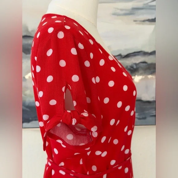 Divided H&M Red Asymmetrical Polka Dot Wrap Dress - Picture 6 of 16